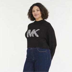 Michael Kors Women’s Black Sz SMALL embellished logo Wool Blend Sweater top